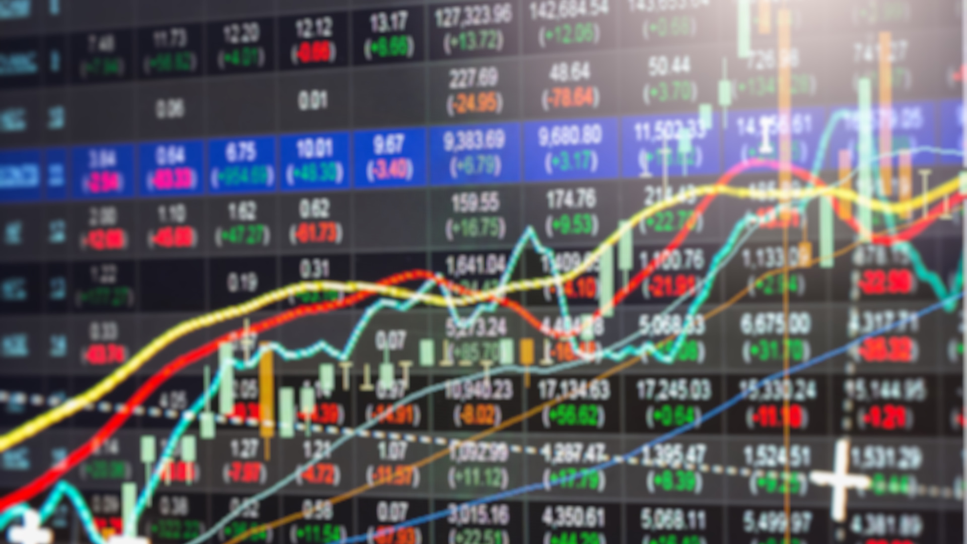 Image of Financial Market stock tickers and graphs.